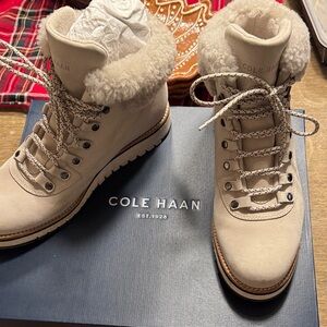 Cole Haan Cream Fur-Lined Lace-Up Boots